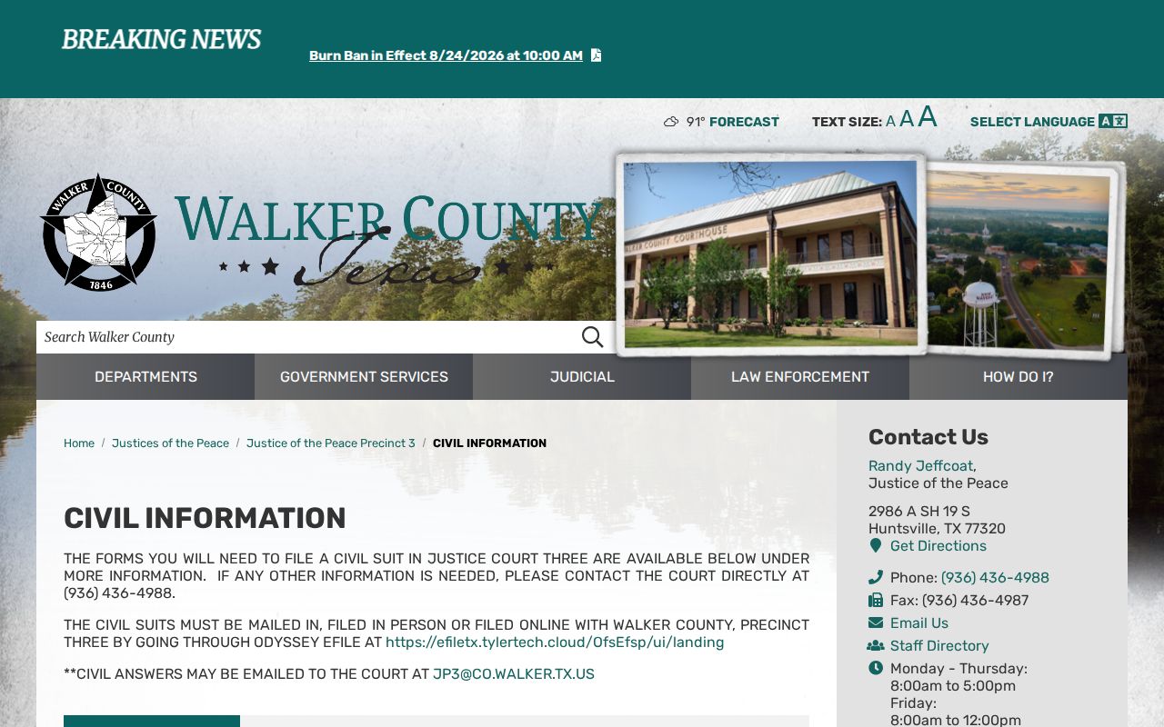 Walker County JP3 contact details for traffic warrant routing